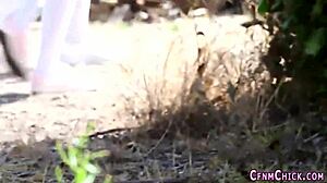 Bossy Dominas Suck Loser Outdoors