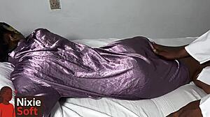 She wakes up early for quick missionary sex on the bed before heading to work