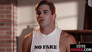 Curvy babe gags before real orgasm sex.