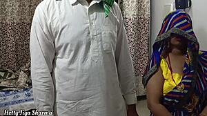 Muslim step father in law bends over hindu step daughter for doggystyle fucking and cowgirl riding in threesome with step son watching