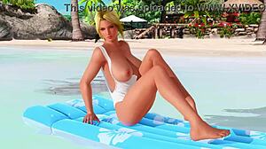 Conversational take on Doa he f9 s, who is tanned and nude except for panties in this neutral setting