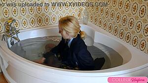 Drenched Schoolgirl Sophia Smith Moans in Pool Bath, Fingering Her Wet Pussy!