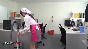 Asian office lady chihiro akino at work