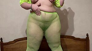 bbw fucks big dildos in pantyhose on bed and cums hard!