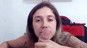 The amateur gives a sloppy blowjob in this intimate scene