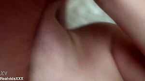 You sit naked, brunette wife, and take my cock for a facial blowjob