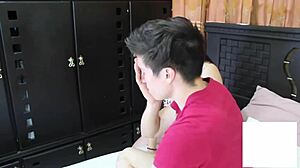The brunette stepmother with big nipples sensually relieves her stepson's headache with deepthroat