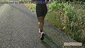 Ruiva with giant ass gets filmed training by her lover