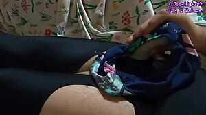 Wearing garter stockings, masturbating in swimsuit crotch, then cumming 😍
