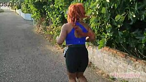 Ruiva with giant ass gets filmed training by her lover