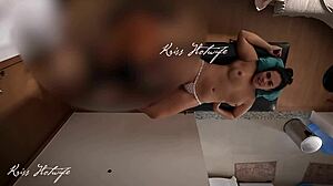 Married woman gives massage with exposed breasts