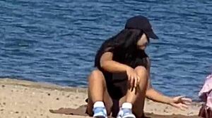 Juicy Asian Teasing on Hidden Beach Candidly