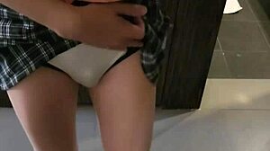 Flirting in front of the mirror with shemale ladyboy