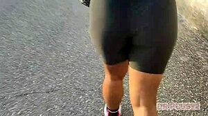 Ruiva with giant ass gets filmed training by her lover