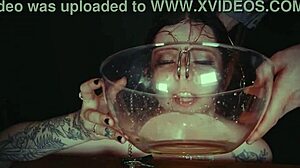 emo bondage whore gets face tied and punished with piss in garage