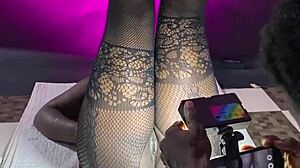 Hey that ebony milf is squirting like crazy from the sex machine orgasms