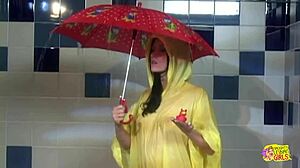 Latex Brunette Gets Plowed By Toys In Shower