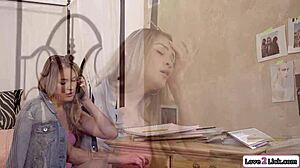 Busty stepmom licks babe's ass