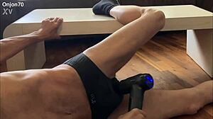Preview Of Aggressive Myofascial Pressure And Release Stretching On Table In Underwear With Percussion Massager