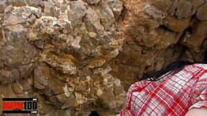 a skinny french babe arrives at the beach, where she gets fucked in her ass and pussy by a horny guy.