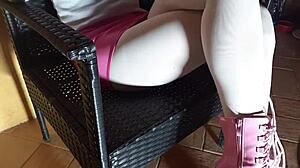 I sit in pantyhose and high heels