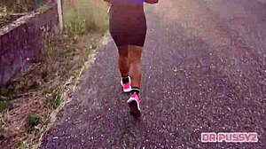 Ruiva with giant ass gets filmed training by her lover