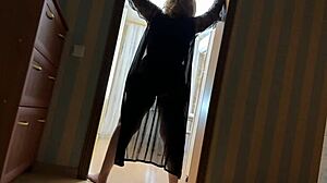 The stepmom blocked the entrance to the room so that the stepson would not pass and for this she got a dick in the ass and in her mouth