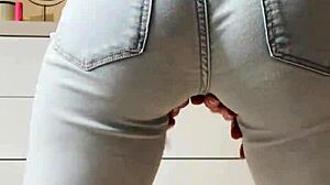 Homemade Petite Blonde Stripteases In Tight Jeans