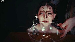 emo bondage whore gets face tied and punished with piss in garage