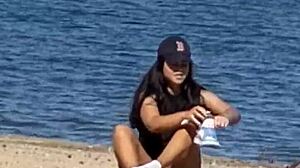 Juicy Asian Teasing on Hidden Beach Candidly