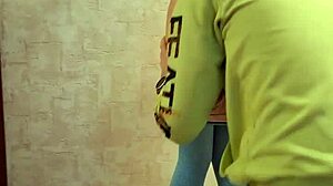 skinny brunette couple fucks on roller skates