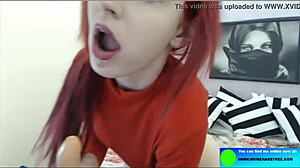Little muslim webcam performer with red hair performs various acts