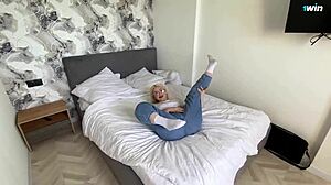 Young blonde rides cock and cums on ass!