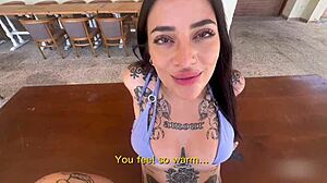 Beach fit girl with juicy tits gets tight pussy fucked pov