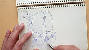 Quick sketch of doggy-style foot fetish in sketchbook