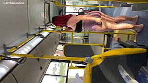 Wow! Brazilian employee sucks cock on public bus, big tits exposed!