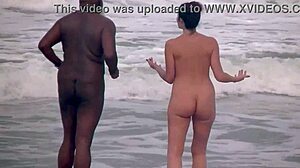 Nude Beach Wife Takes Big Black Cock Creampie While Husband Watches in Interracial Group Action