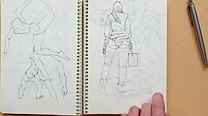 Quick sketch of doggy-style foot fetish in sketchbook