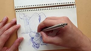 Quick sketch of doggy-style foot fetish in sketchbook