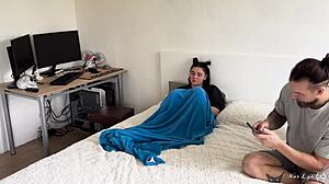 Gamer Girl Satisfies Stepbro with Blowjob and Facial