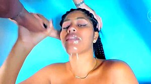 Brunette Sloppily Swallows Whole Cock!