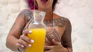 Latina Tattoo Girl Flashes Tits in Motel Room!