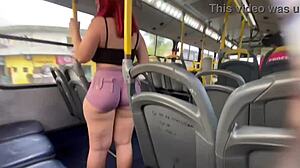 Wow! Brazilian employee sucks cock on public bus, big tits exposed!