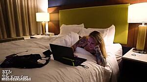 I reunited with my petite lover in the hotel room for some teasing and cum in mouth