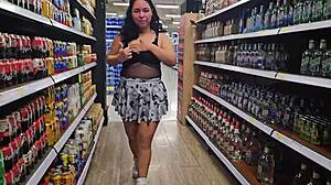 Colombian milf hotwife flashes big ass in Medellin supermarket while cuckold husband films