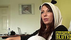 Submissive brunette Crystal gets hard fucked by old man Pascal in doggystyle and swallows cum