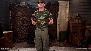 mistress in latex dominates military man with whipping