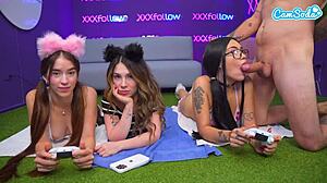 hot latina gamer girl rides huge cock while playing.