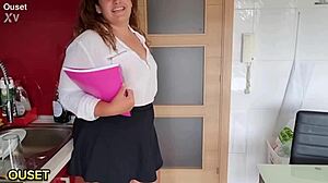 Blonde schoolgirl's huge ass shakes under teacher's doggystyle spanking