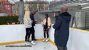 Behind the scenes, Barbie Maddy experiences double penetration in lingerie.